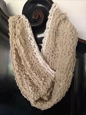 Anthropologie Beige Crocheted Infinity Scarf